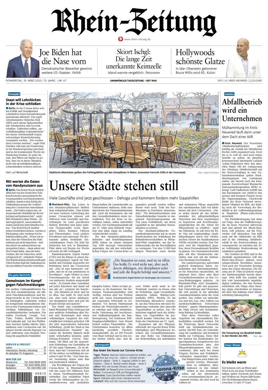 Rhein-Zeitung Kreis Neuwied vom Donnerstag, 19.03.2020
