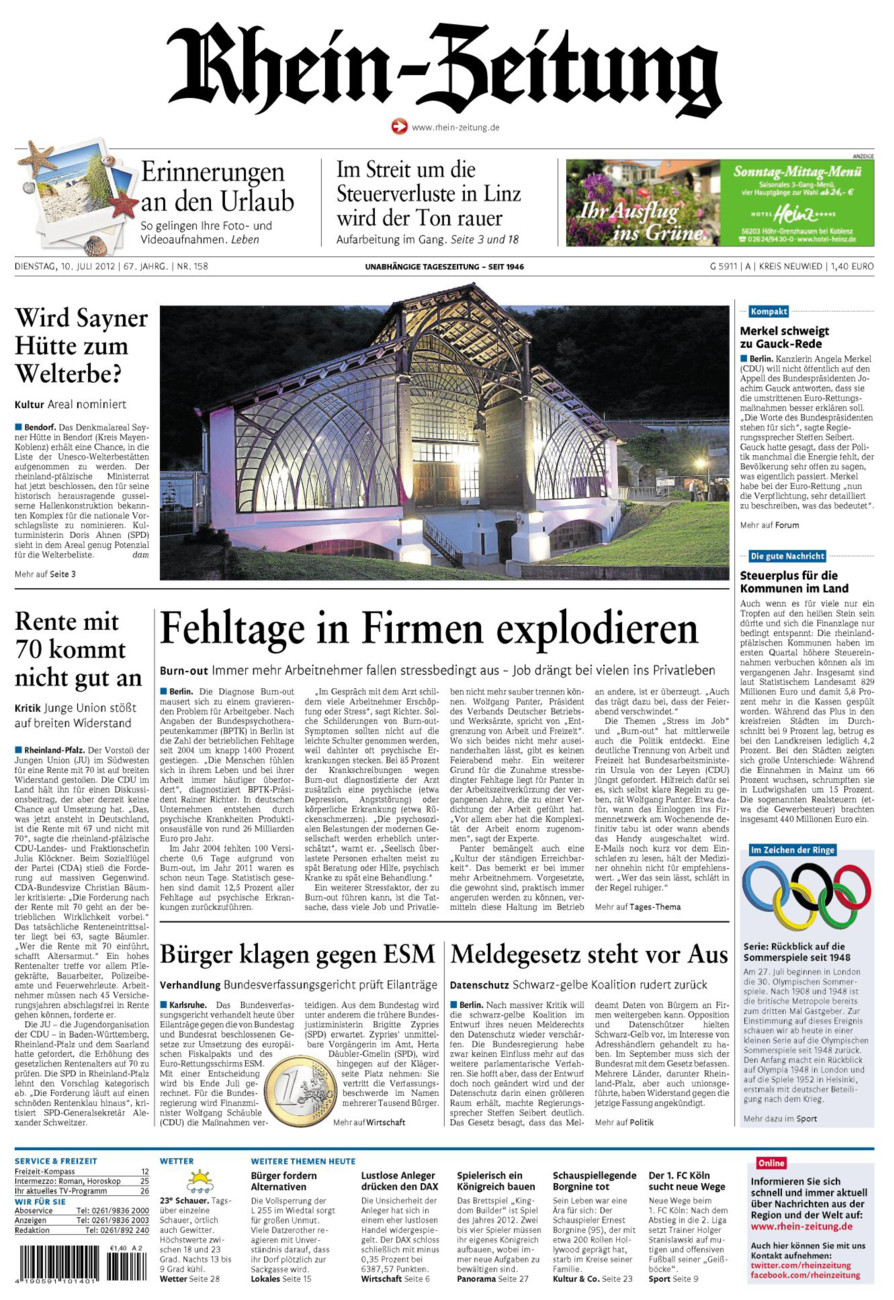 Rhein-Zeitung Kreis Neuwied vom Dienstag, 10.07.2012