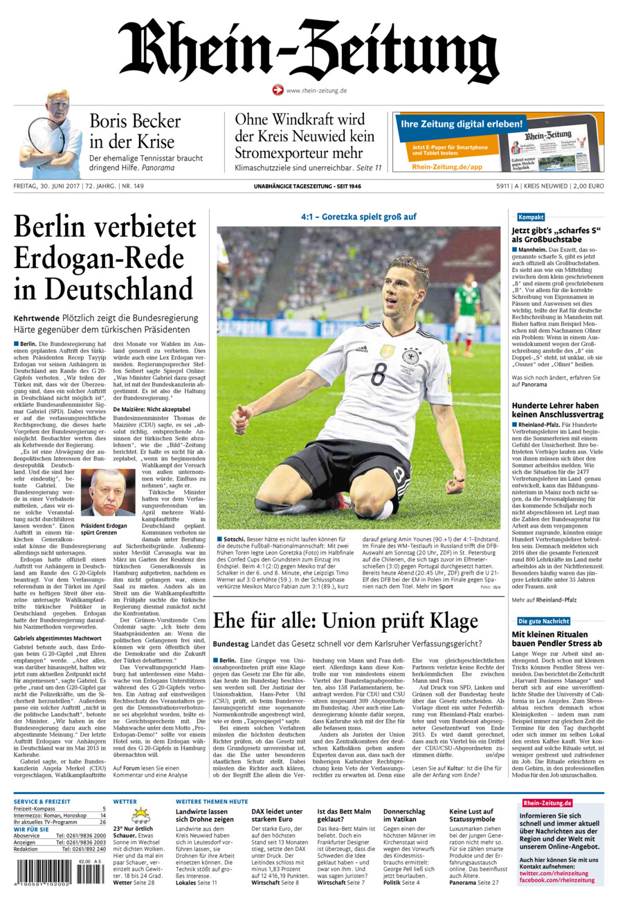 Rhein-Zeitung Kreis Neuwied vom Freitag, 30.06.2017