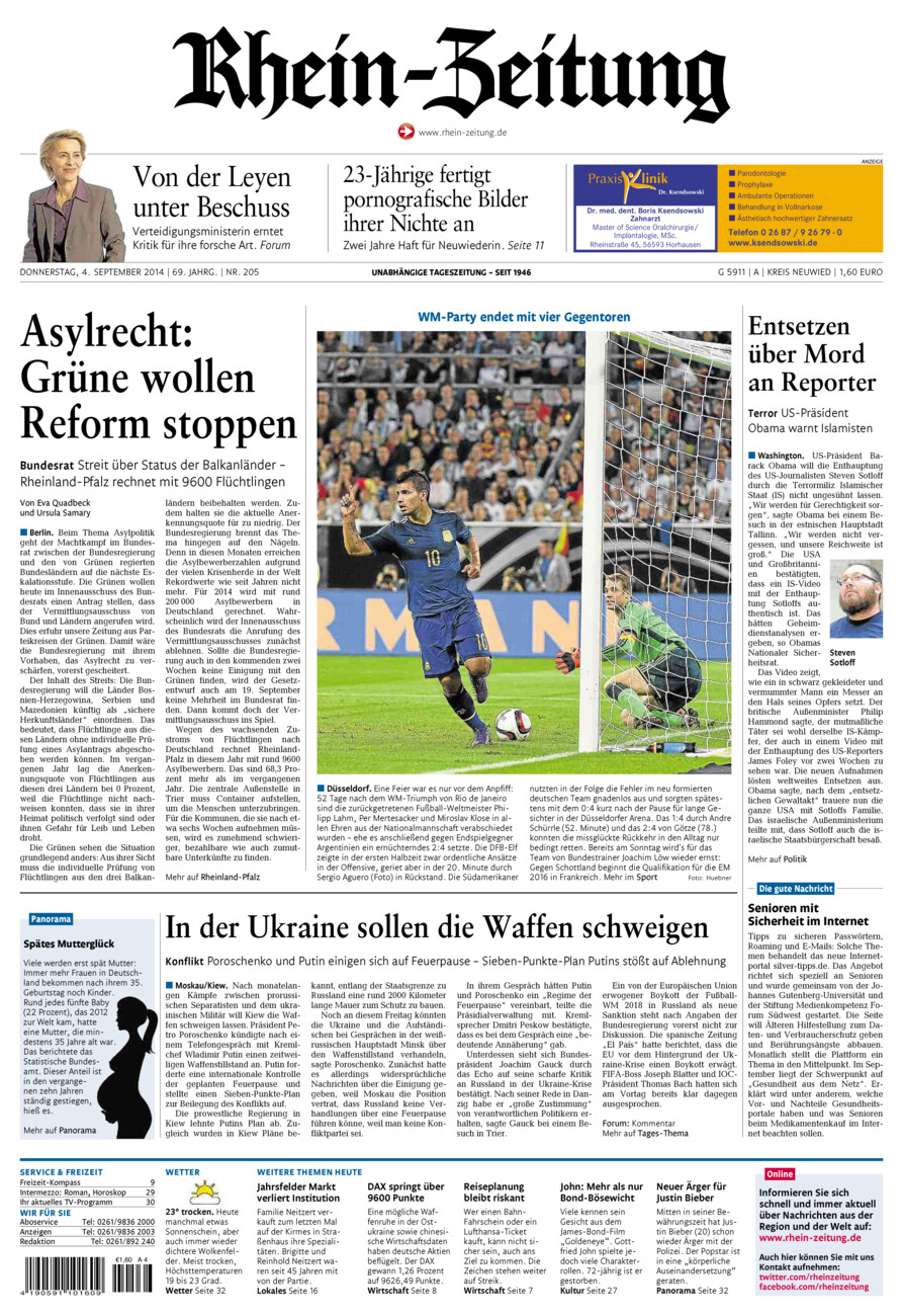 Rhein-Zeitung Kreis Neuwied vom Donnerstag, 04.09.2014