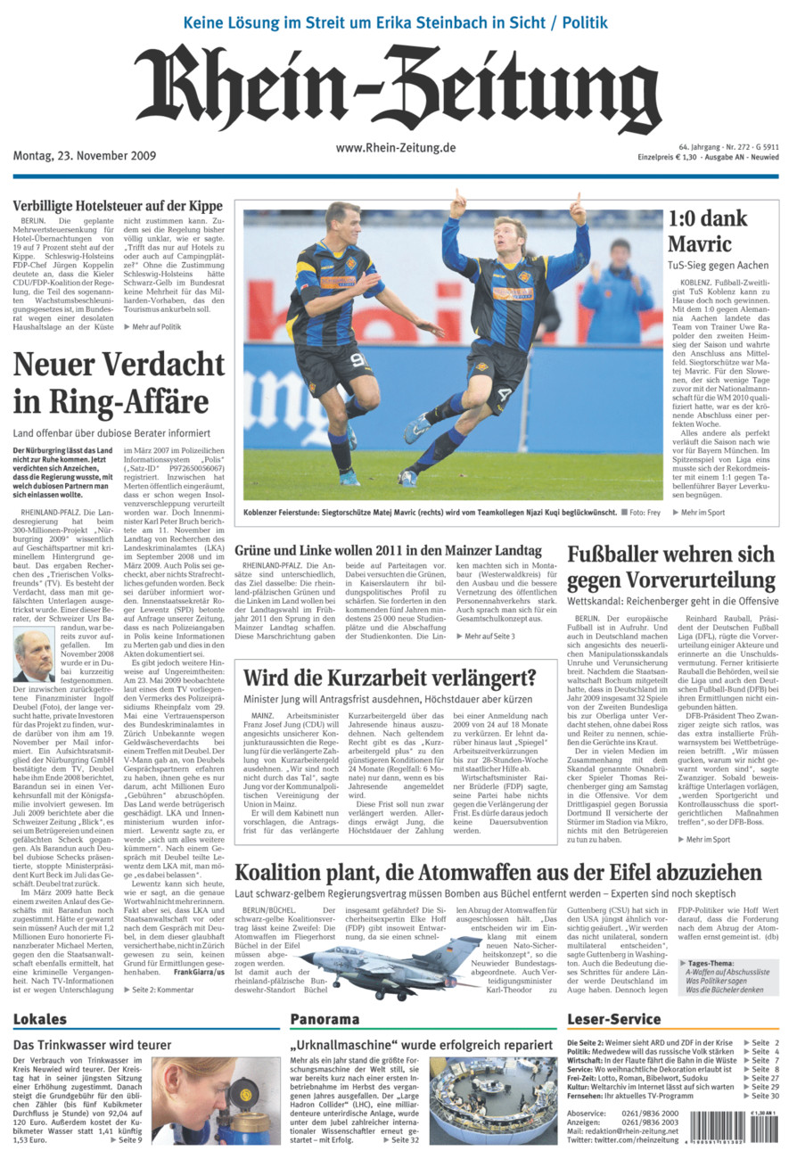 Rhein-Zeitung Kreis Neuwied vom Montag, 23.11.2009
