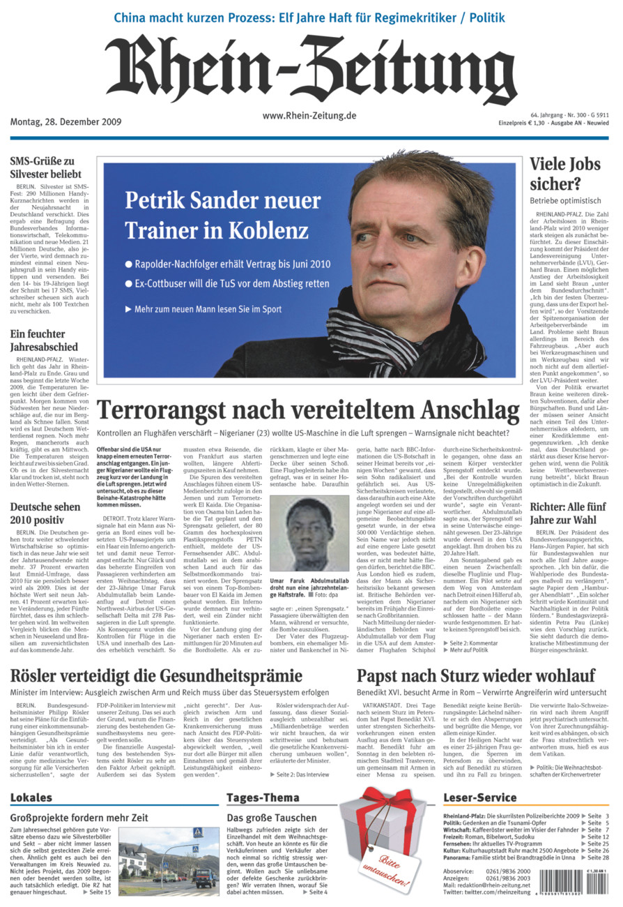 Rhein-Zeitung Kreis Neuwied vom Montag, 28.12.2009