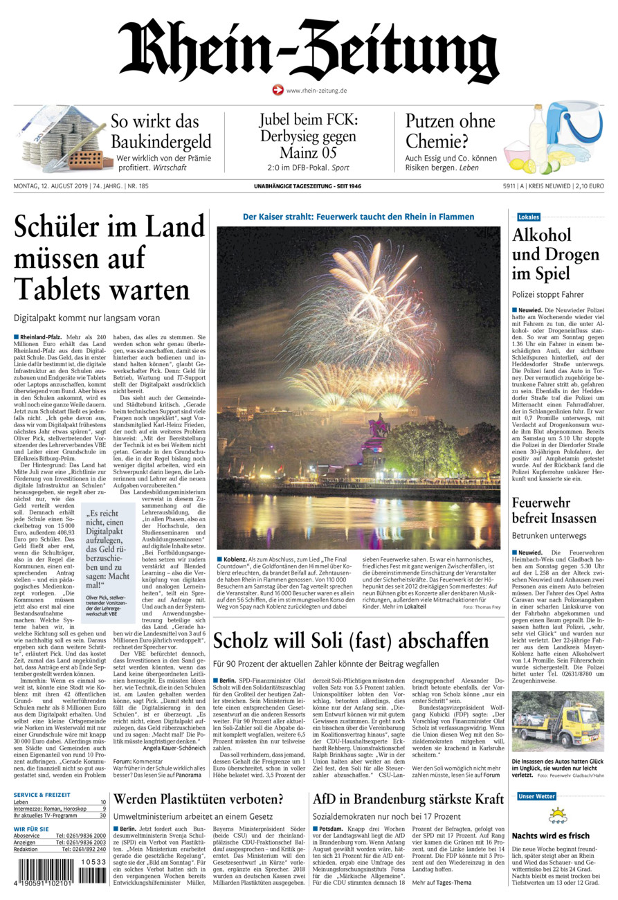 Rhein-Zeitung Kreis Neuwied vom Montag, 12.08.2019