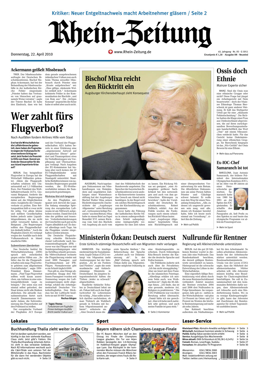 Rhein-Zeitung Kreis Neuwied vom Donnerstag, 22.04.2010