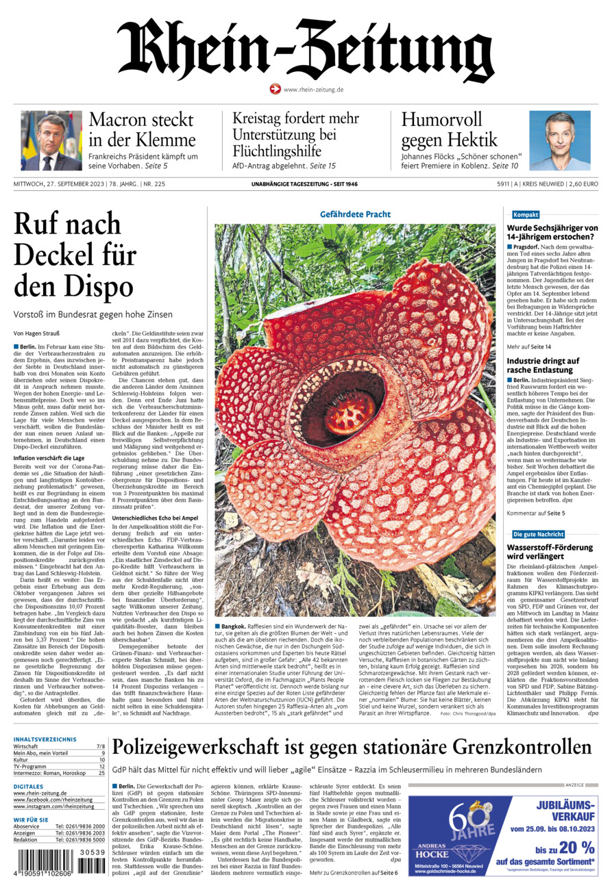 Rhein-Zeitung Kreis Neuwied vom Mittwoch, 27.09.2023