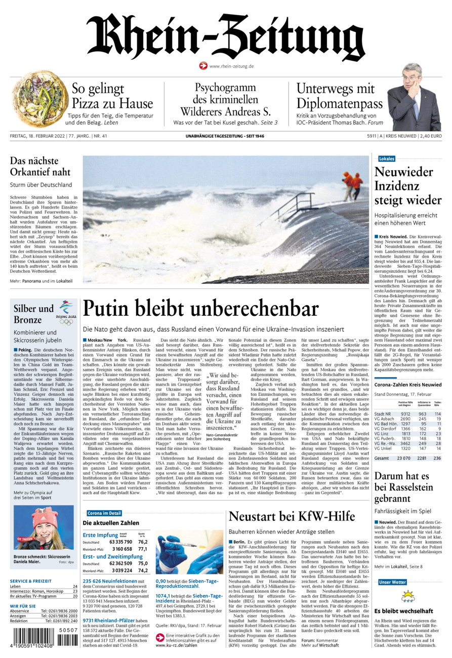 Rhein-Zeitung Kreis Neuwied vom Freitag, 18.02.2022