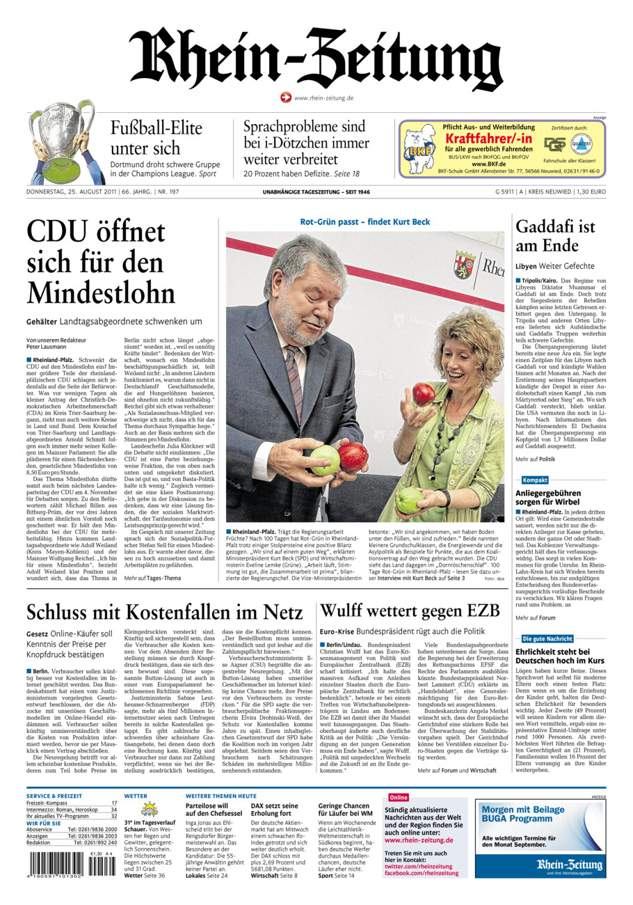 Rhein-Zeitung Kreis Neuwied vom Donnerstag, 25.08.2011