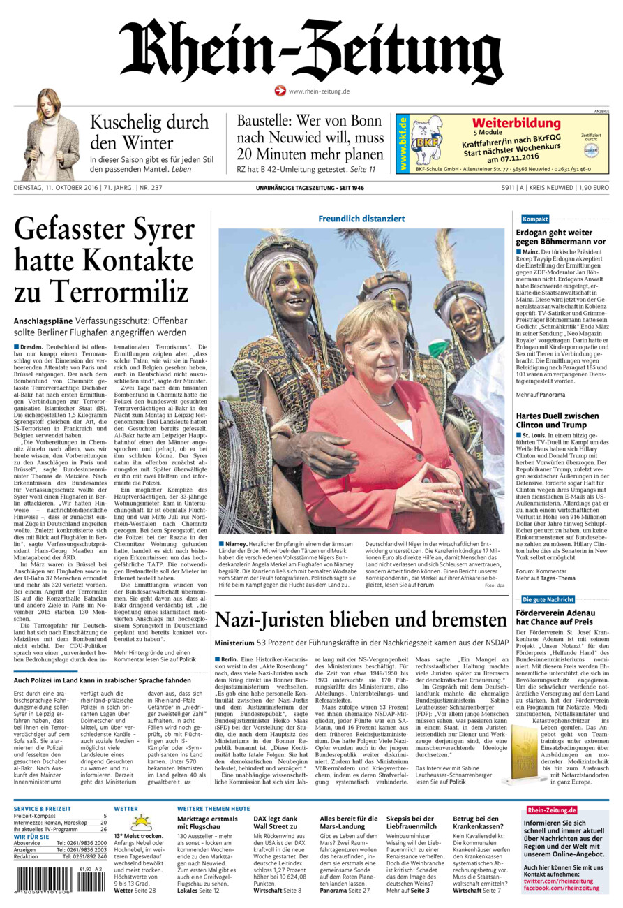 Rhein-Zeitung Kreis Neuwied vom Dienstag, 11.10.2016