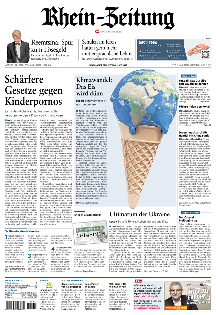 Rhein-Zeitung Kreis Neuwied vom Montag, 14.04.2014