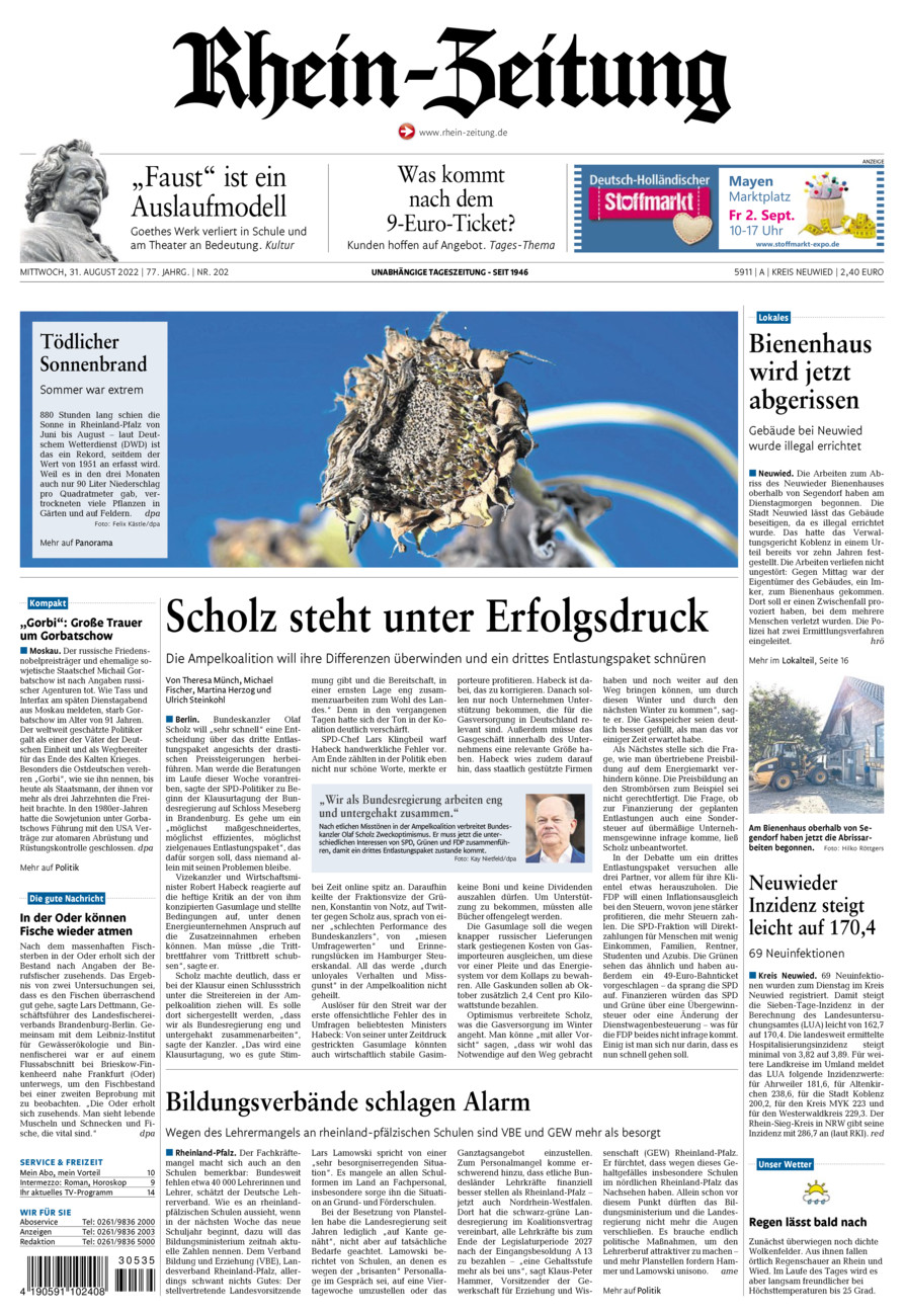 Rhein-Zeitung Kreis Neuwied vom Mittwoch, 31.08.2022