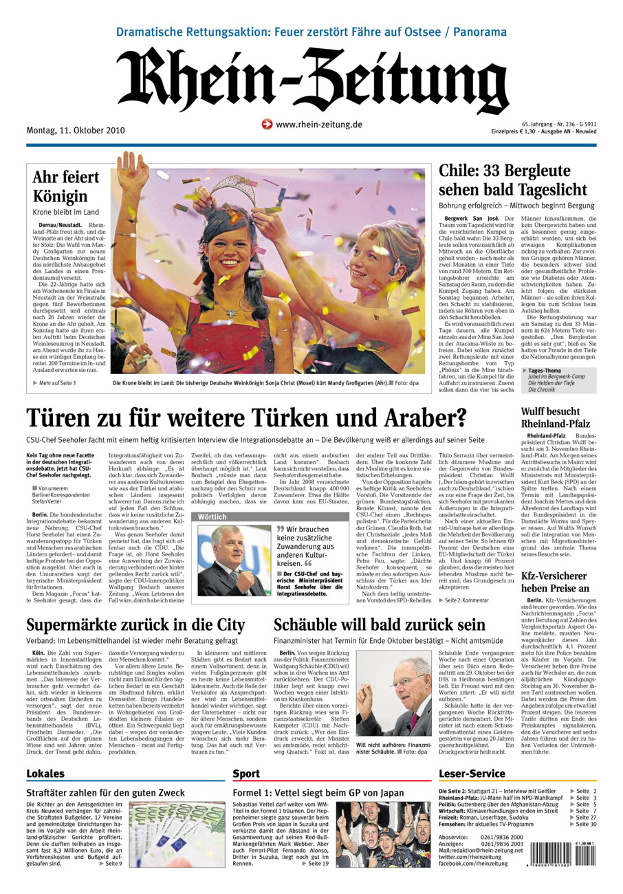 Rhein-Zeitung Kreis Neuwied vom Montag, 11.10.2010