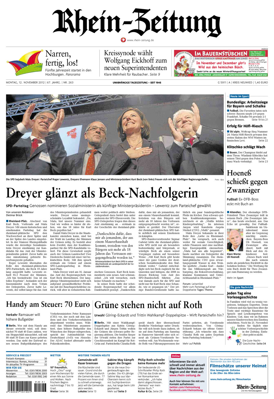 Rhein-Zeitung Kreis Neuwied vom Montag, 12.11.2012