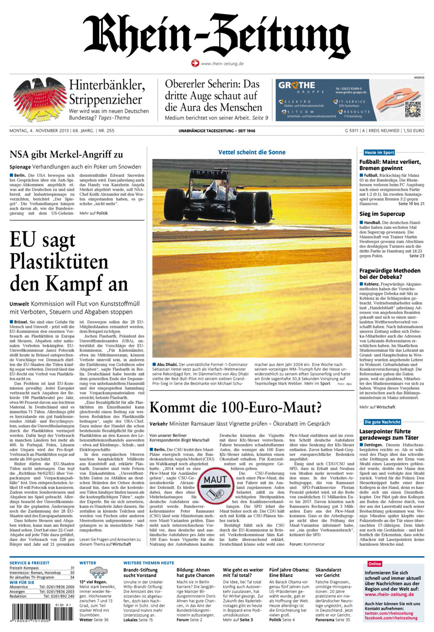 Rhein-Zeitung Kreis Neuwied vom Montag, 04.11.2013