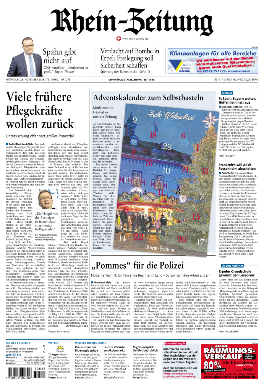 Rhein-Zeitung Kreis Neuwied vom Mittwoch, 28.11.2018