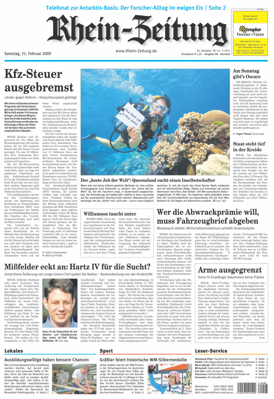 Rhein-Zeitung Kreis Neuwied vom Samstag, 21.02.2009