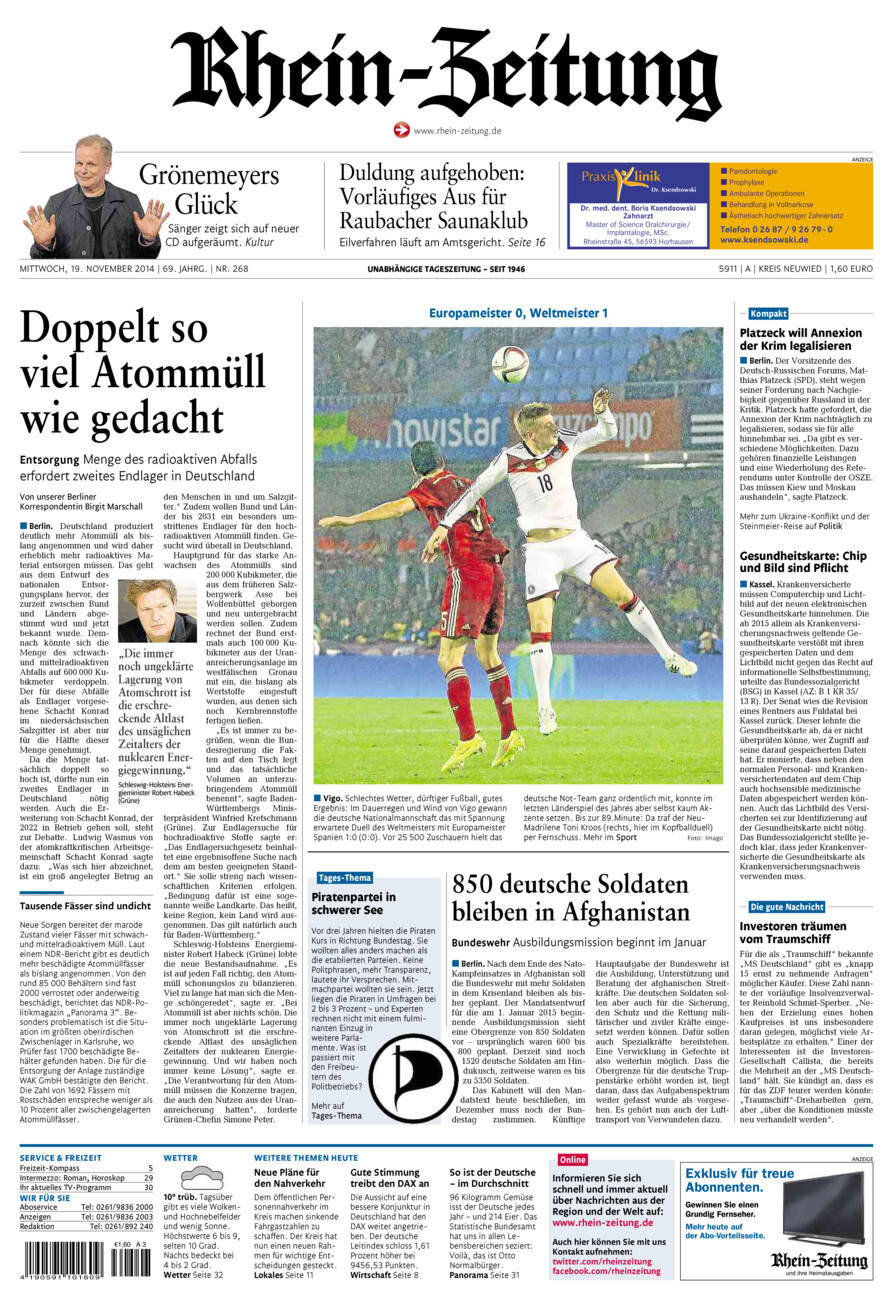 Rhein-Zeitung Kreis Neuwied vom Mittwoch, 19.11.2014