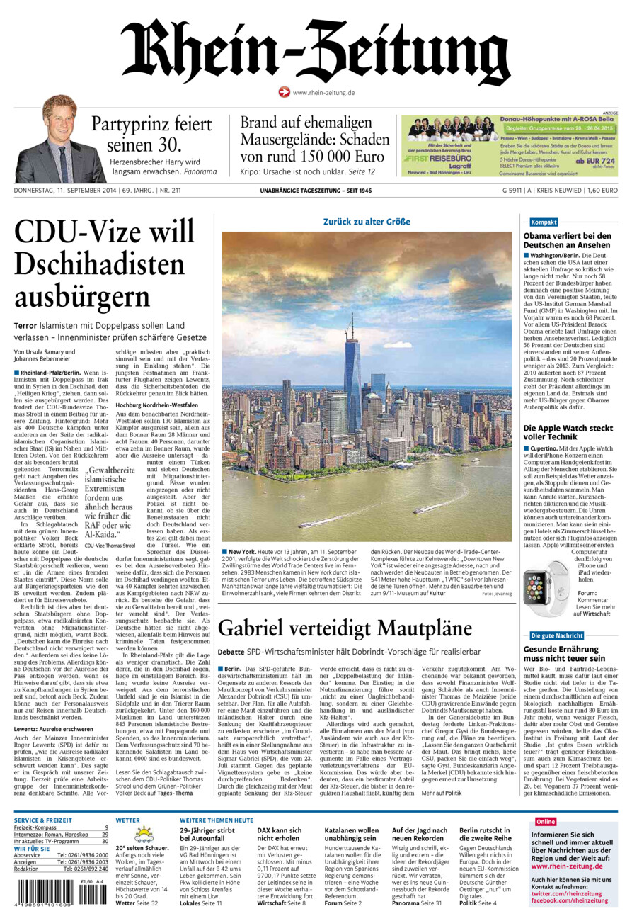 Rhein-Zeitung Kreis Neuwied vom Donnerstag, 11.09.2014