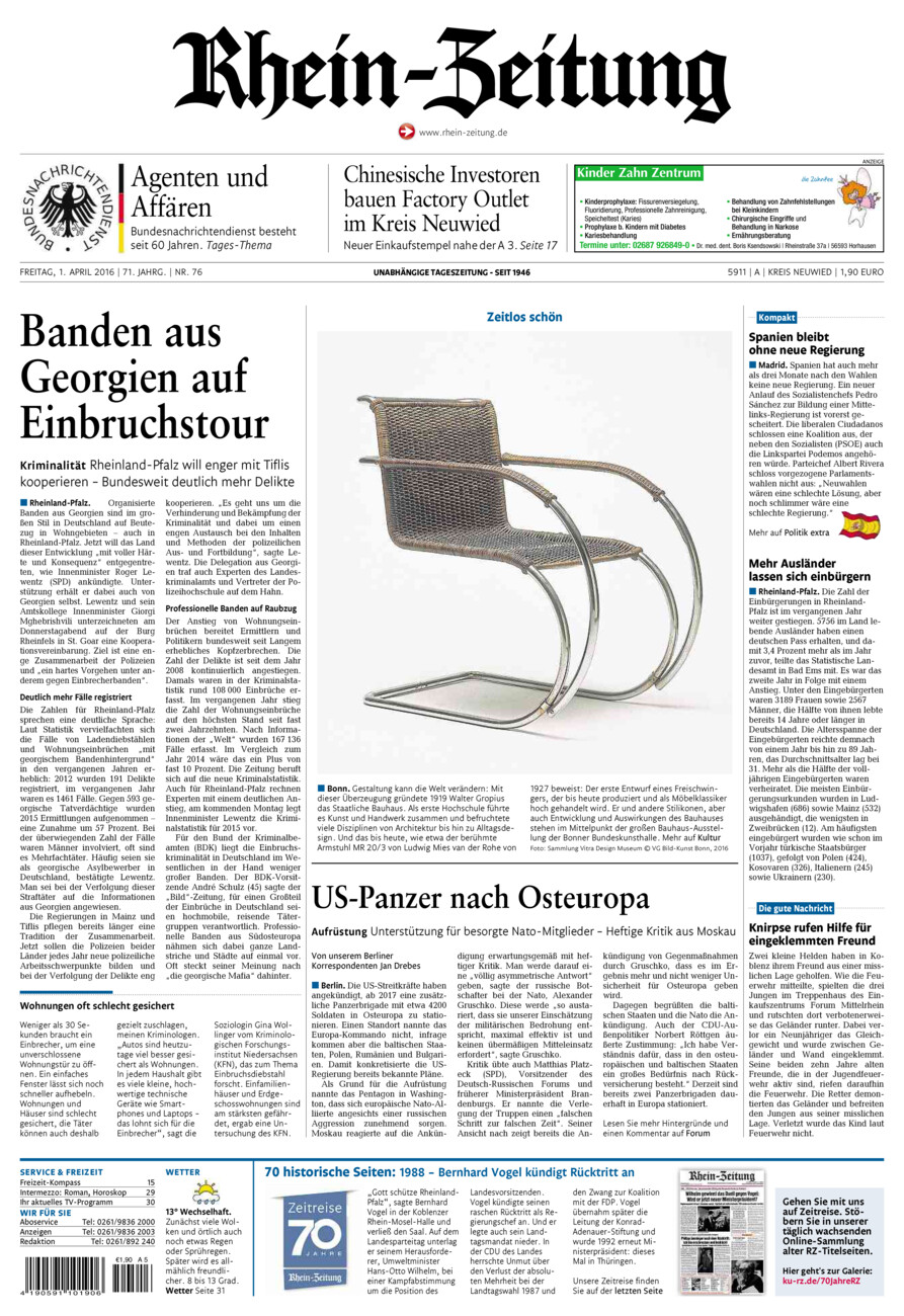 Rhein-Zeitung Kreis Neuwied vom Freitag, 01.04.2016