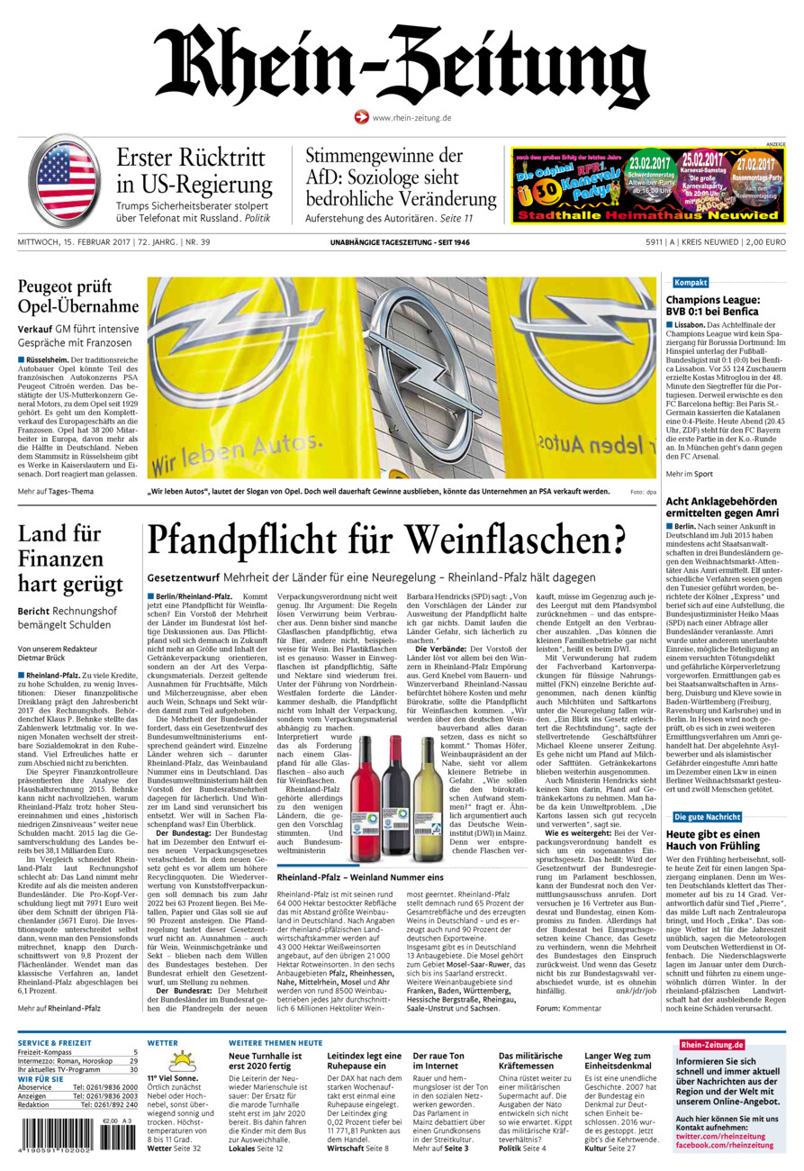 Rhein-Zeitung Kreis Neuwied vom Mittwoch, 15.02.2017