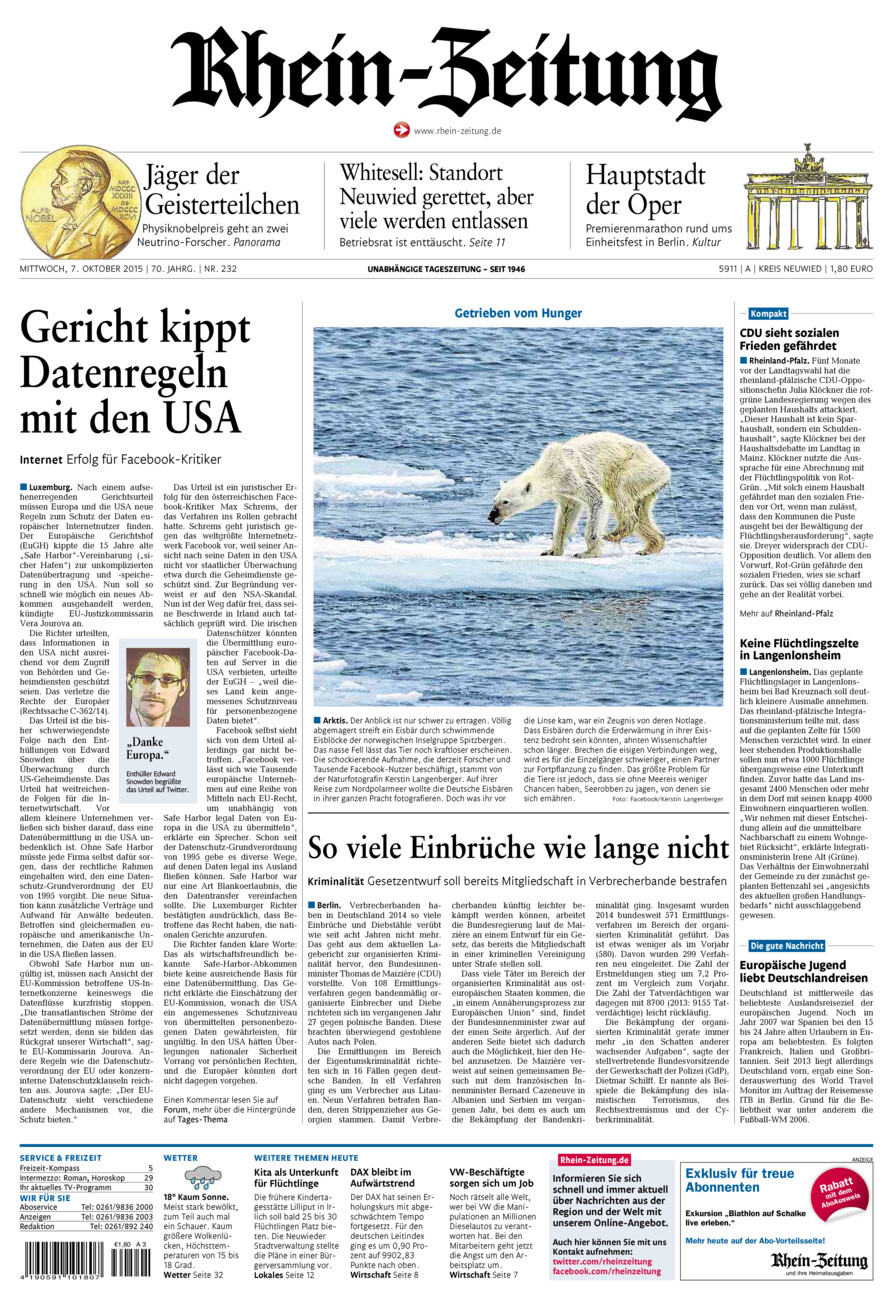 Rhein-Zeitung Kreis Neuwied vom Mittwoch, 07.10.2015