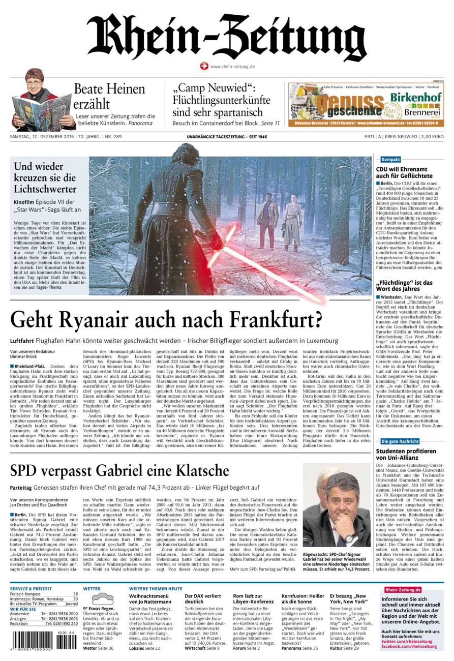 Rhein-Zeitung Kreis Neuwied vom Samstag, 12.12.2015