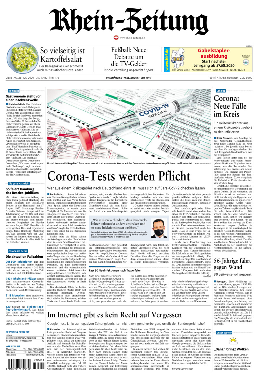 Rhein-Zeitung Kreis Neuwied vom Dienstag, 28.07.2020