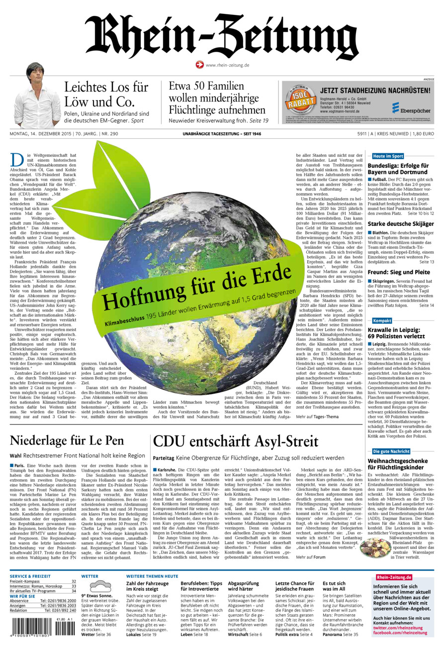 Rhein-Zeitung Kreis Neuwied vom Montag, 14.12.2015