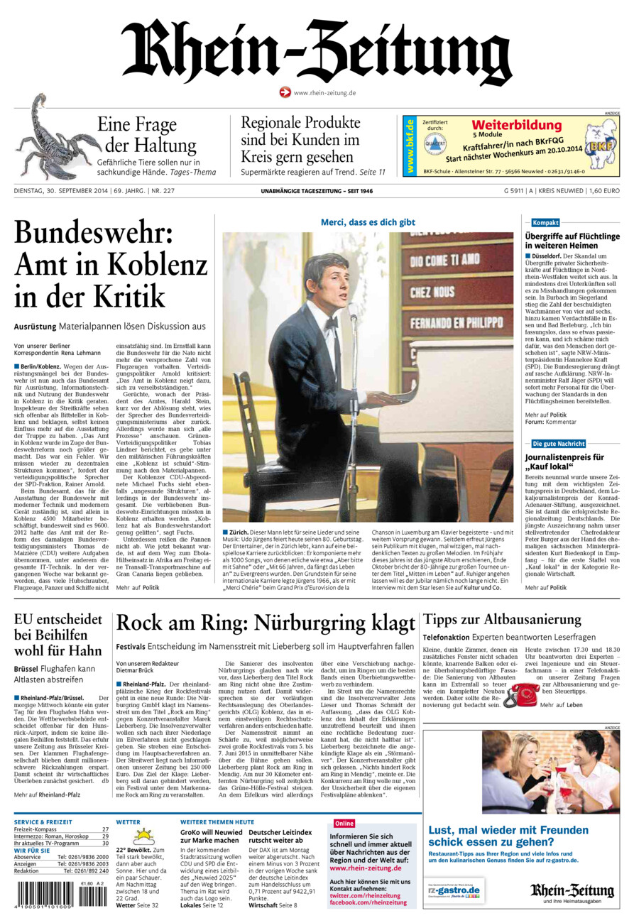 Rhein-Zeitung Kreis Neuwied vom Dienstag, 30.09.2014