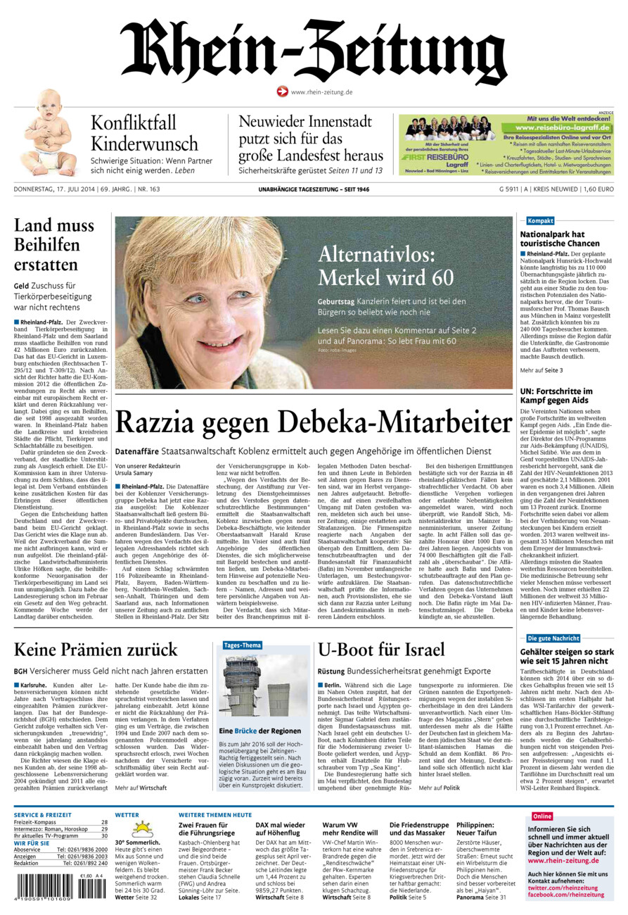 Rhein-Zeitung Kreis Neuwied vom Donnerstag, 17.07.2014