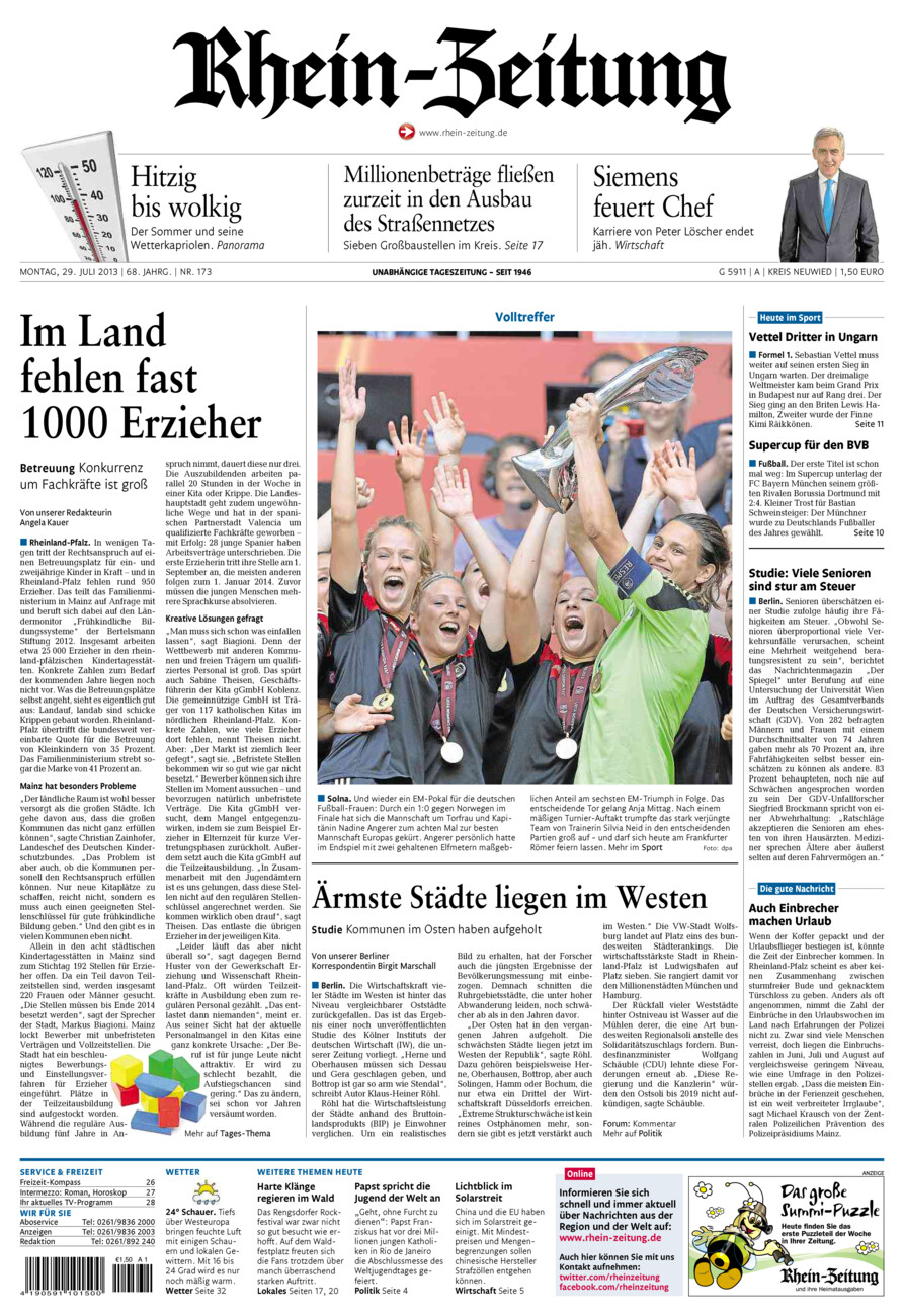 Rhein-Zeitung Kreis Neuwied vom Montag, 29.07.2013