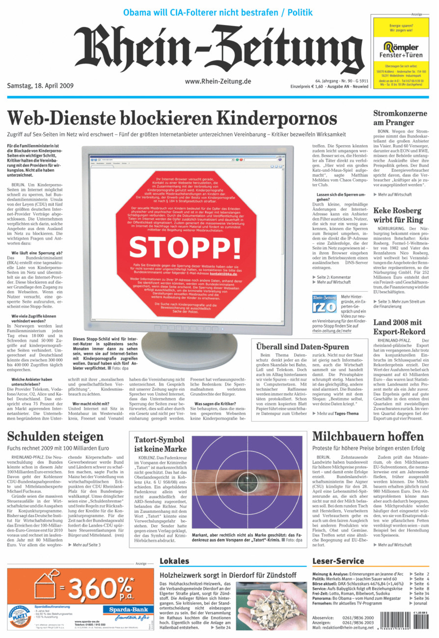 Rhein-Zeitung Kreis Neuwied vom Samstag, 18.04.2009