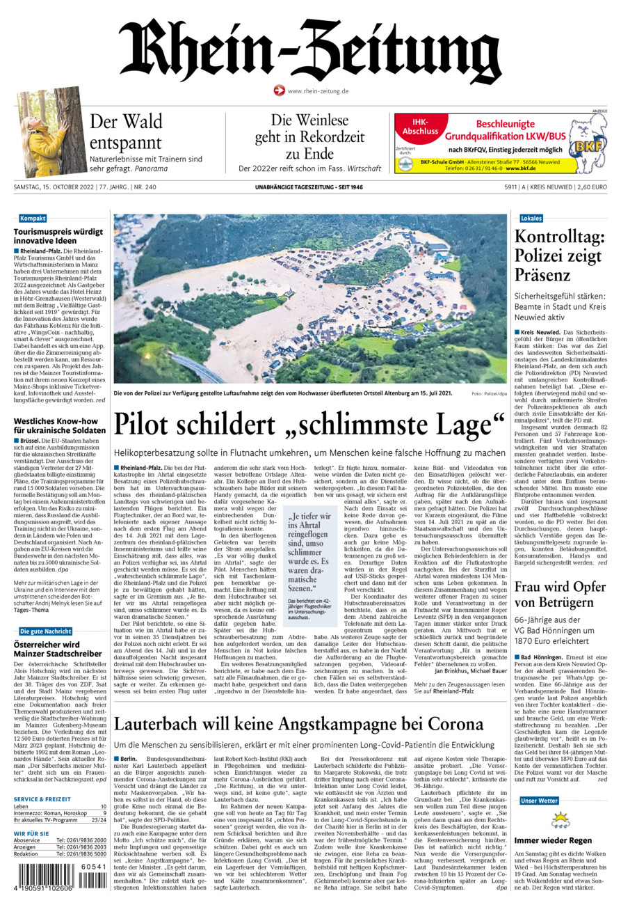 Rhein-Zeitung Kreis Neuwied vom Samstag, 15.10.2022