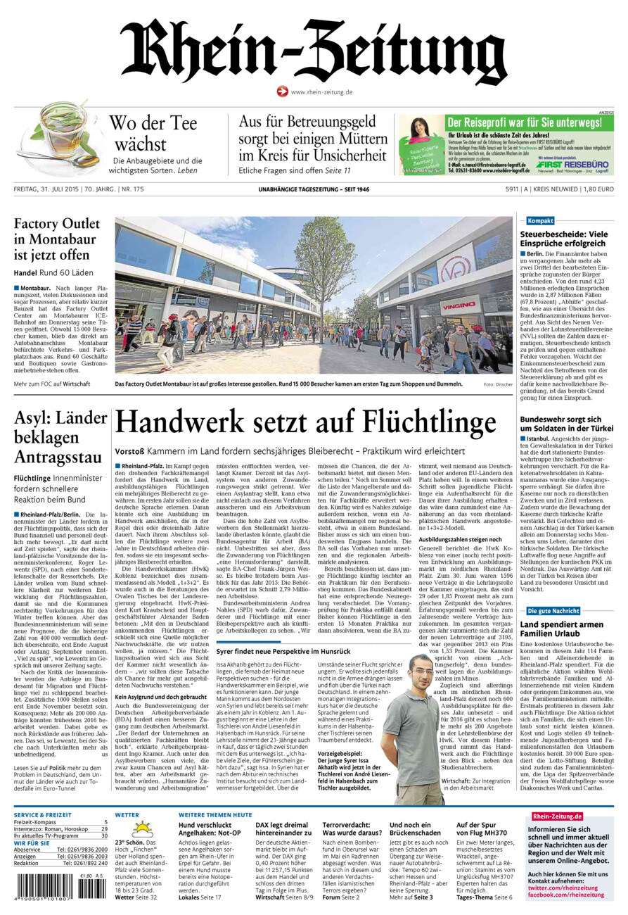 Rhein-Zeitung Kreis Neuwied vom Freitag, 31.07.2015