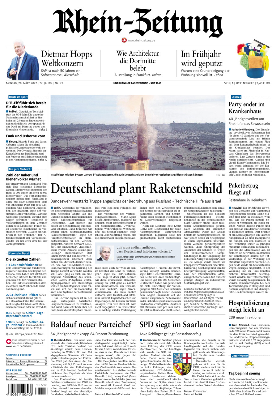 Rhein-Zeitung Kreis Neuwied vom Montag, 28.03.2022