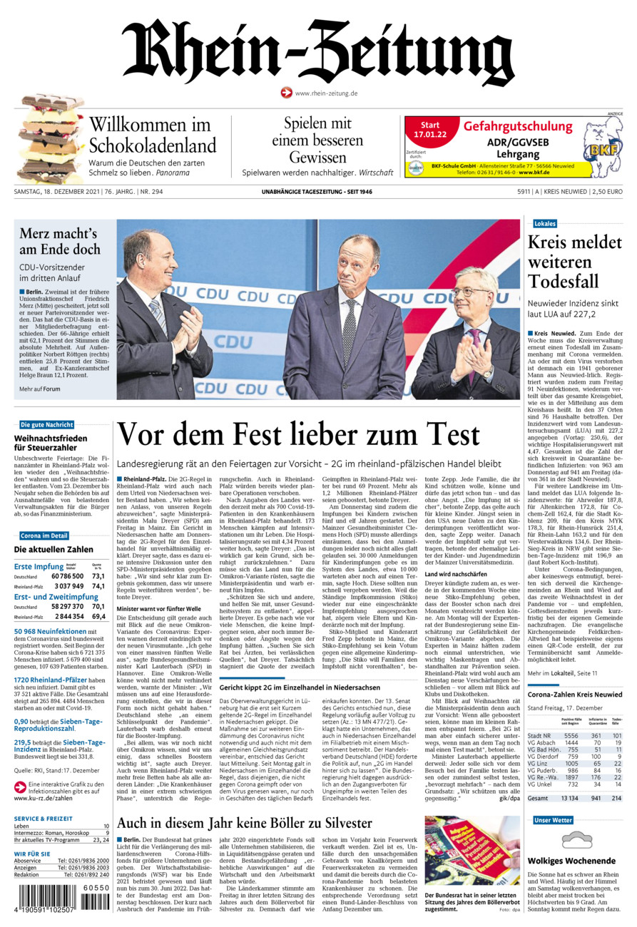 Rhein-Zeitung Kreis Neuwied vom Samstag, 18.12.2021