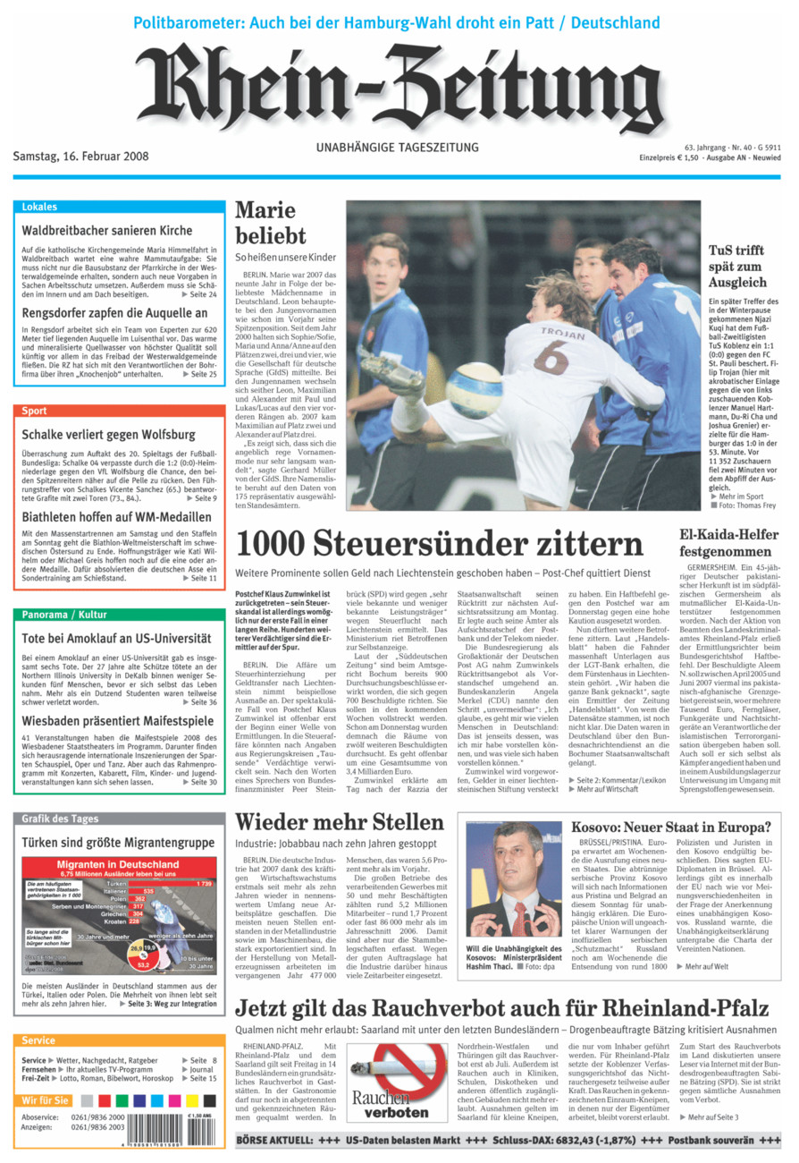 Rhein-Zeitung Kreis Neuwied vom Samstag, 16.02.2008