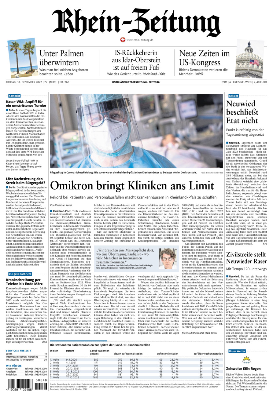 Rhein-Zeitung Kreis Neuwied vom Freitag, 18.11.2022
