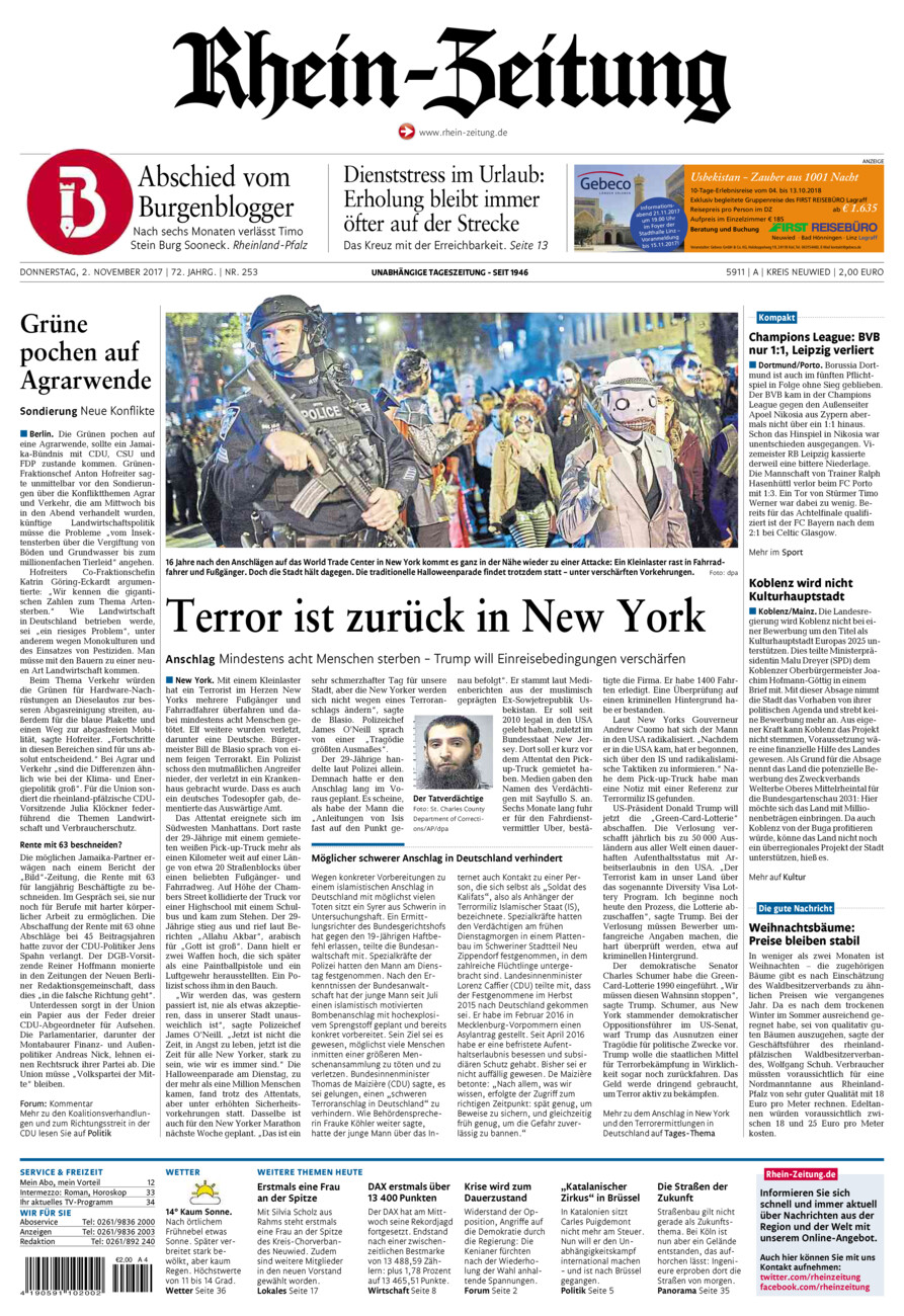 Rhein-Zeitung Kreis Neuwied vom Donnerstag, 02.11.2017