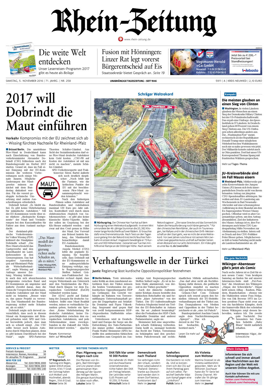 Rhein-Zeitung Kreis Neuwied vom Samstag, 05.11.2016