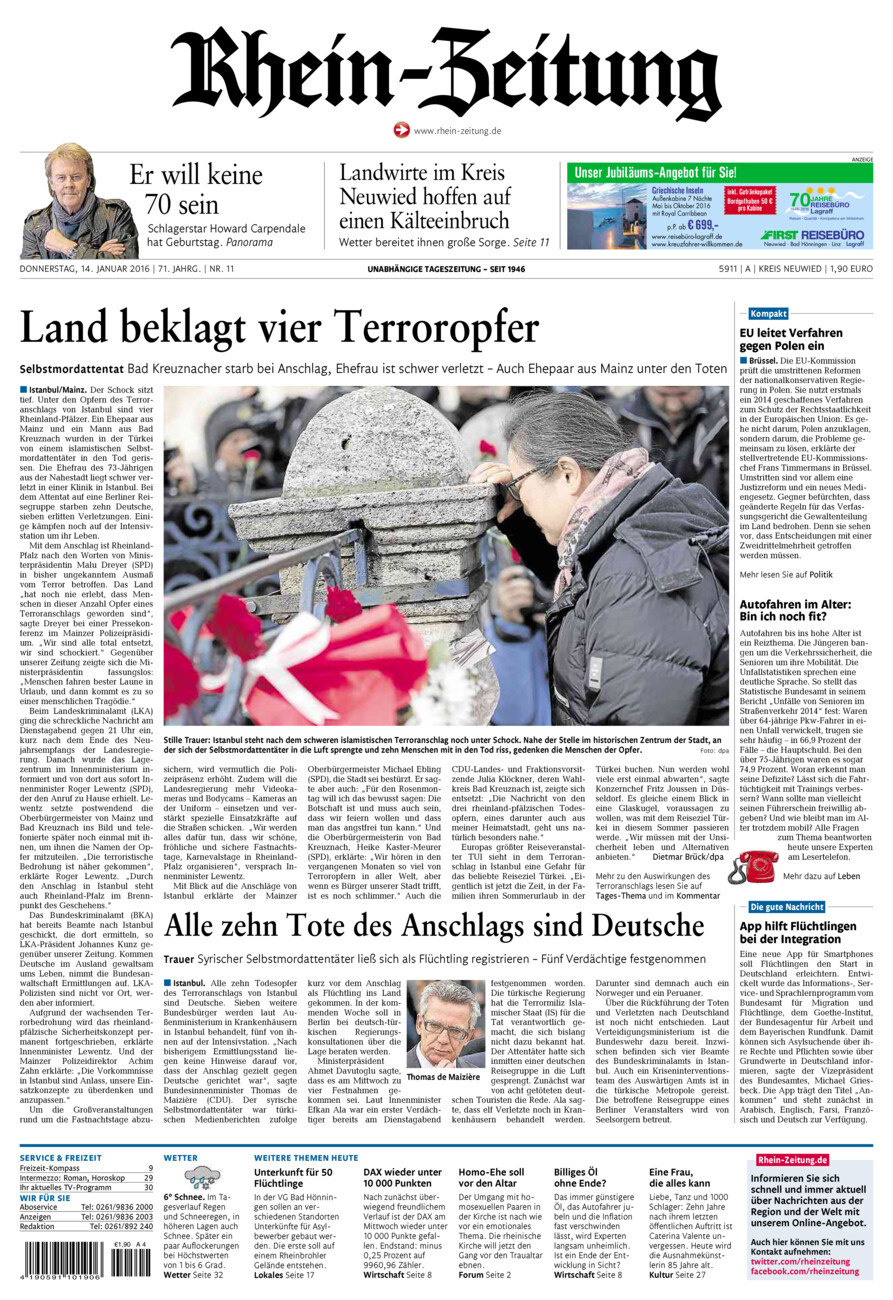 Rhein-Zeitung Kreis Neuwied vom Donnerstag, 14.01.2016