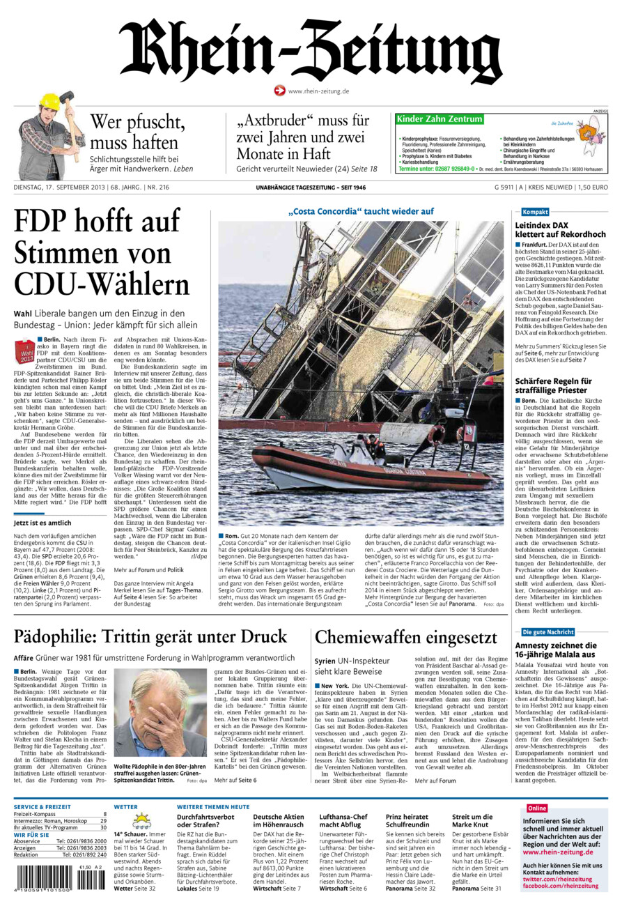 Rhein-Zeitung Kreis Neuwied vom Dienstag, 17.09.2013