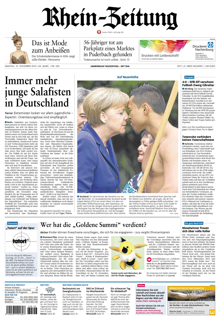 Rhein-Zeitung Kreis Neuwied vom Samstag, 15.11.2014