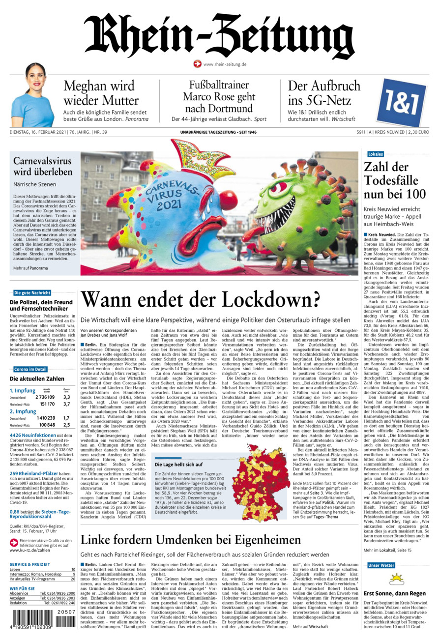 Rhein-Zeitung Kreis Neuwied vom Dienstag, 16.02.2021