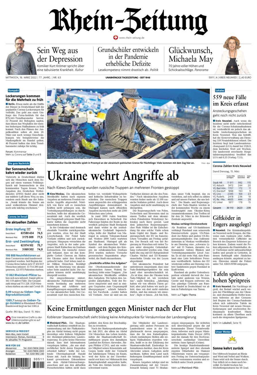 Rhein-Zeitung Kreis Neuwied vom Mittwoch, 16.03.2022