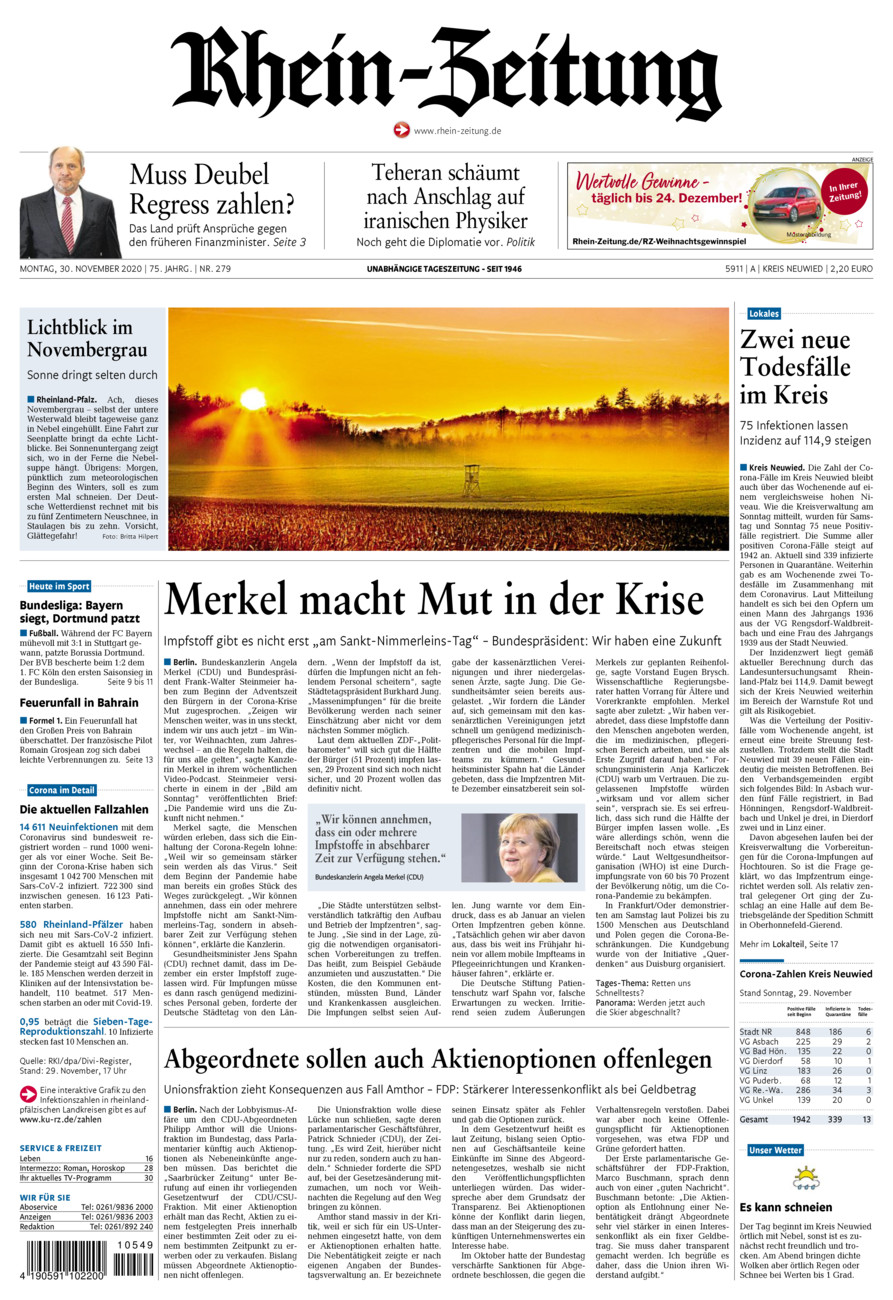 Rhein-Zeitung Kreis Neuwied vom Montag, 30.11.2020