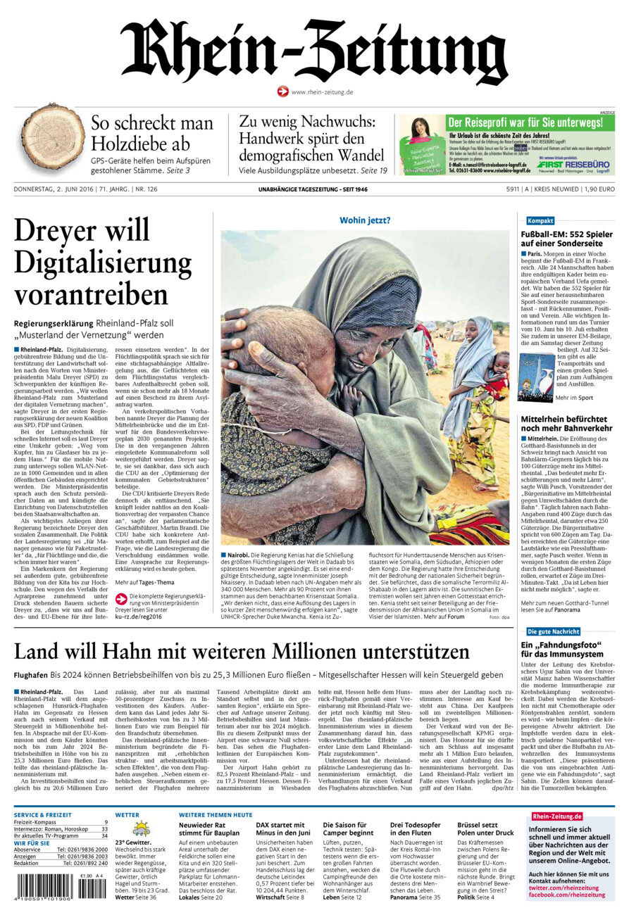 Rhein-Zeitung Kreis Neuwied vom Donnerstag, 02.06.2016