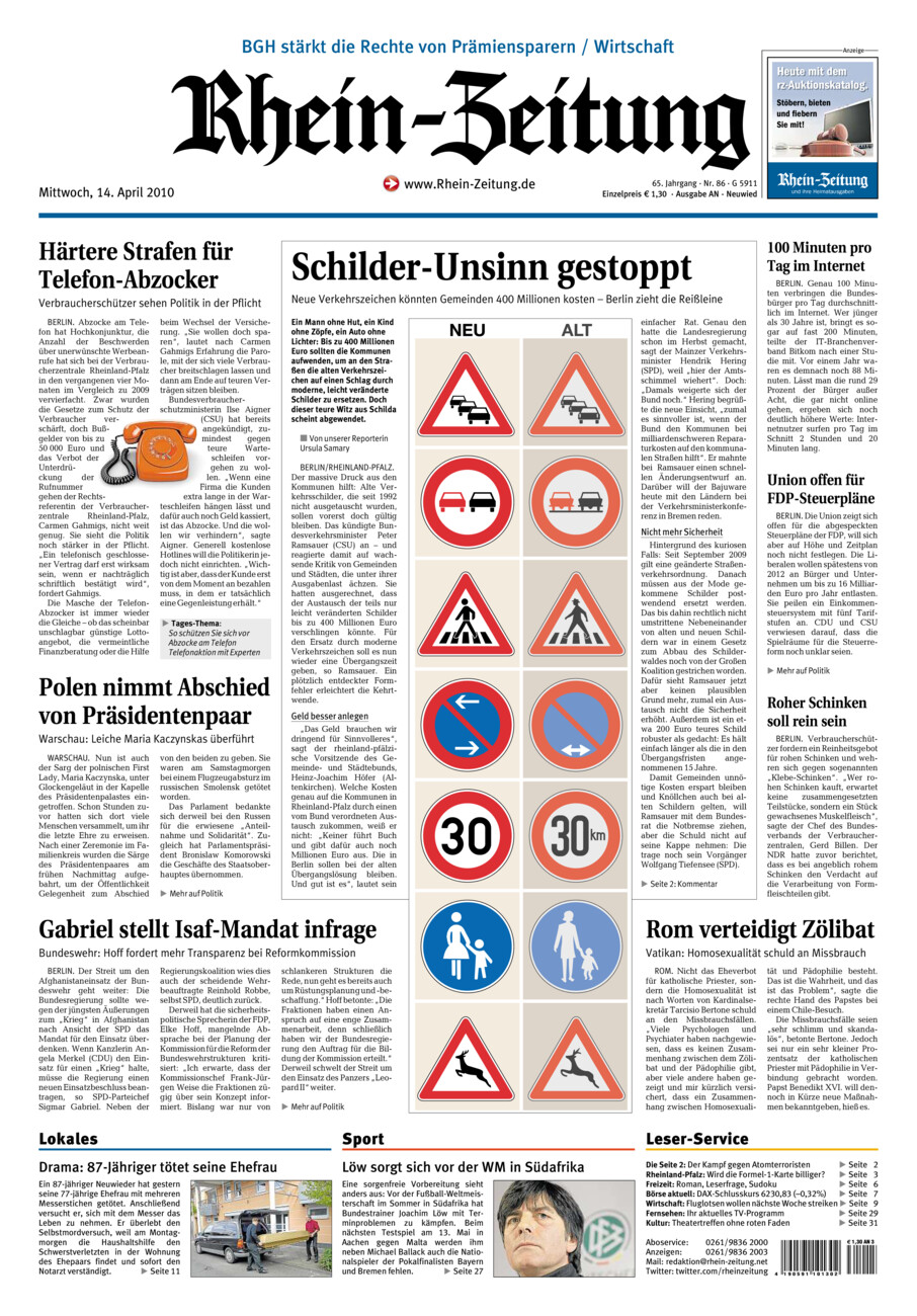 Rhein-Zeitung Kreis Neuwied vom Mittwoch, 14.04.2010