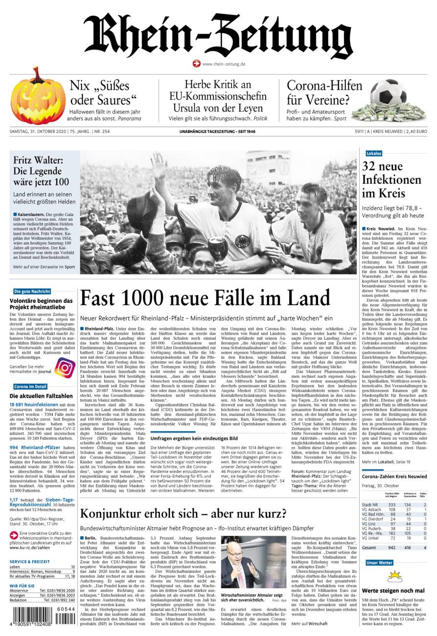 Rhein-Zeitung Kreis Neuwied vom Samstag, 31.10.2020