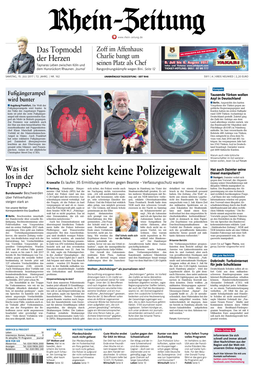 Rhein-Zeitung Kreis Neuwied vom Samstag, 15.07.2017