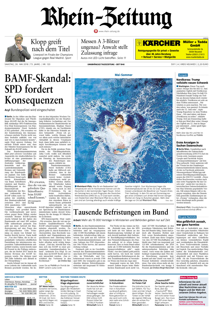 Rhein-Zeitung Kreis Neuwied vom Samstag, 26.05.2018